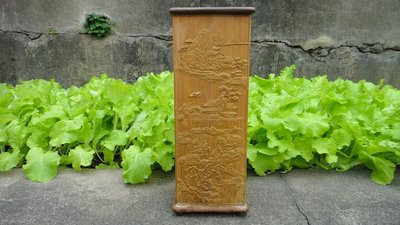 [福田工藝]山林閒居四方竹彫[香筒]雕刻精緻