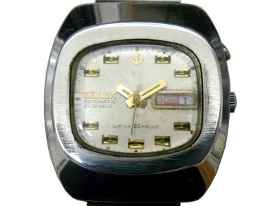 [專業] 機械錶 [TELUX 7075] 鐵力士 酒桶型自動錶[銀白面+星+日期][21石]中性錶/軍錶