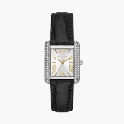 【美麗小舖】MICHAEL KORS 33mm MK4696 黑色真皮錶帶 女錶 方形手錶 腕錶 晶鑽錶 MK-現貨在台