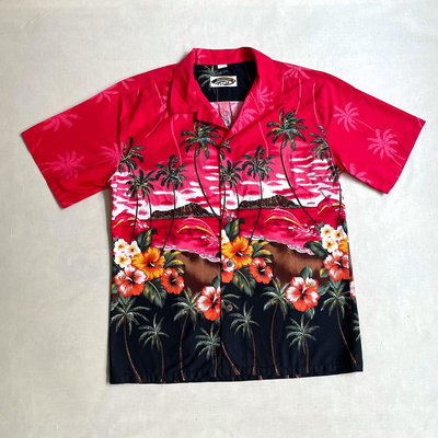 澳洲品牌 Palmwave Island Hawaiian Shirt 純棉 滿版印花 椰子釦 夏威夷衫 vintage