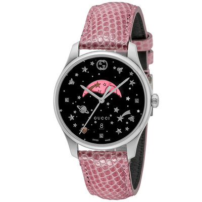 GUCCI YA1264046 古馳 手錶 36mm 黑色面盤 粉紅色皮錶帶 男錶 女錶