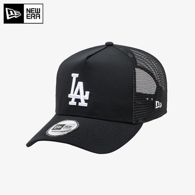 熱款直購#韓國NewEra紐亦華帽子夏天硬頂高頂MLB道奇隊字母網帽棒球帽黑色