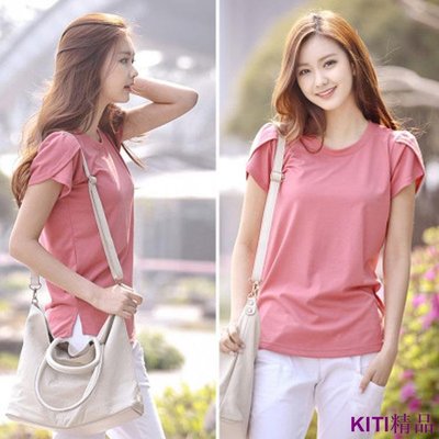 KITI精品【MOMO】M-3XL 大尺碼夏季純色短袖t恤女 韓版寬鬆顯瘦上衣
