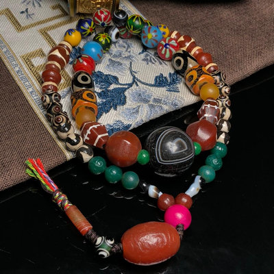 天珠藏區老瑪瑙天珠老琉璃蜻蜓眼古珠項鏈尺寸：最小9mm 最大30mm老珠子的魅力就是每顆珠子在每個朝代都會遇到屬 ZK3999