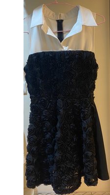 Made in Korea - 小香風假兩件襯衫領立體花瓣裙擺洋裝