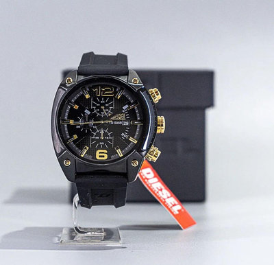 DIESEL Overflow 黑色錶盤 黑色橡膠錶帶 石英 三眼計時 男士手錶 DZ4615