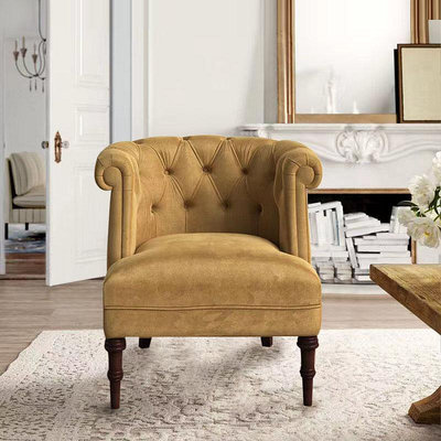 美式復古單人沙發客廳沙發椅布藝老虎椅法式單椅臥室休閑單人椅