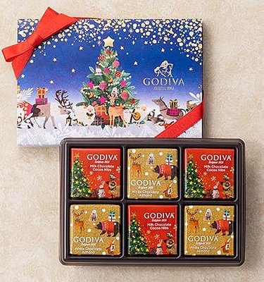 ArielWish日本限定2023限量版 GODIVA 耶誕星空燙金星星聖誕樹巧克力片禮盒六枚入款派對交換禮物－珍藏版１