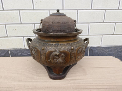 日本回流老銅器銅火缽一套14419