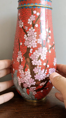 老銅胎掐絲琺瑯器景泰藍花瓶，品相如圖很好可以說全品，包老5022506