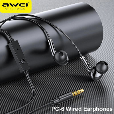 Awei PC-6 有線耳機 3.5 毫米耳機入耳式運動音樂低音立體聲耳機帶麥克風線控耳塞