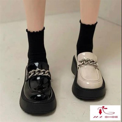 現貨熱銷-M&X~【促銷】樂福鞋女2022年新款復古設計感小眾厚底黑色小皮鞋
