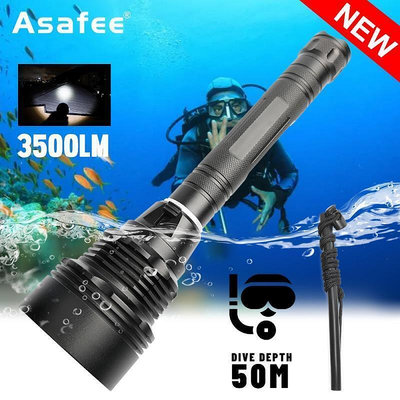 現貨：Asafee 3500LM FL090D P90 強大超亮潛水手電筒水肺水下 50 米使用326650電池IP