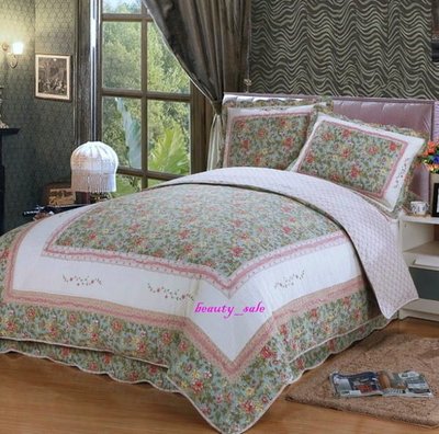 羅馬假期 純棉 絎縫拼布 床組 床罩 雙人3件組