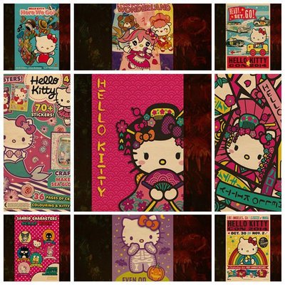 免運-Hello Kitty  凱蒂貓海報  嬰兒房少女辣妹INS風壁紙墻貼掛畫超大-Autismss寶藏屋