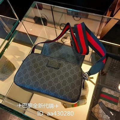 GUCCI 古馳 GG Supreme 574886 帆布肩背包 復古 相機包 黑色 PVC 斜背包