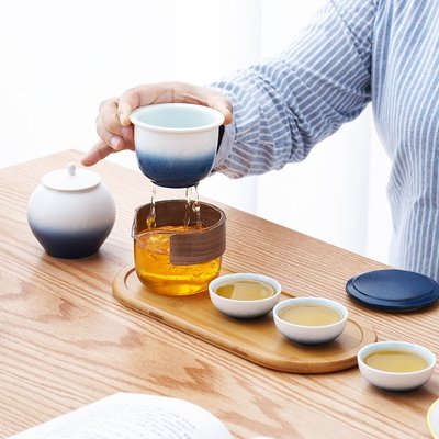 金小鋪 輕奢高端陶瓷旅行茶具小套裝便攜式收納包一壺三杯茶葉罐簡約茶盤 JY