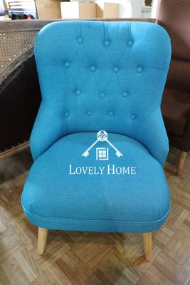 （台中 可愛小舖）簡約北歐風素色風格－淺藍色菱格背單人沙發椅主人椅休閒椅閱讀椅木頭腳電視椅研究室握式套房