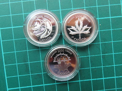 2000年加拿大千禧年精鑄銀幣 共3枚、2000年加拿大千禧年發行二種、一種是精鑄紀念銀幣、另一種是鎳合金紀念幣