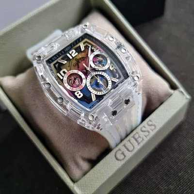 GUESS Phoenix 酒桶形漸層彩虹錶盤 矽膠錶帶 石英 男士手錶 GW0499G3