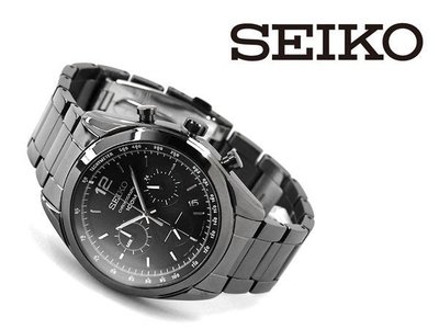 【金台鐘錶】SEIKO 精工  三眼計時 不鏽鋼錶帶 (IP黑) SSB093P1