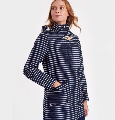 Miolla 英國品牌 Joules 藍黃白條紋/ 藍白條紋防風防水海軍木扣款拉鍊式防風透氣中長版風衣外套