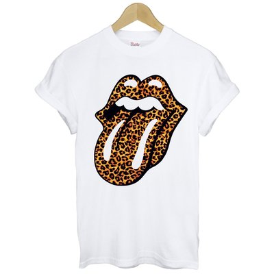 Rolling Stones-Leopard短袖T恤 白色 滾石英國豹紋Mod舌頭嘴唇經典LOGO樂團rock 290