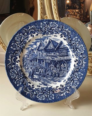 【卡卡頌 歐洲古董】英國 Royal Tudor  藍白  青花  鄉間風情  瓷盤  飾盤    p1897 ✬