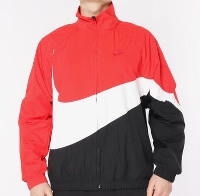 【熱賣精選】nike nsw jacket 黑紅色 運動外套 大勾勾 風衣 立領外套 ar3133657