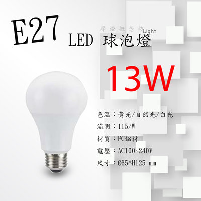 【摩燈概念坊】 LED E27球泡燈 13W居家燈泡 全電壓