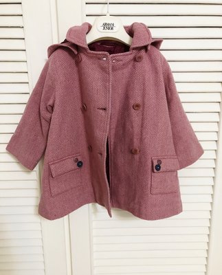 原價兩萬多 新光三越專櫃購買 Jacadi 粉紅色魚骨紋連帽羊毛外套短大衣