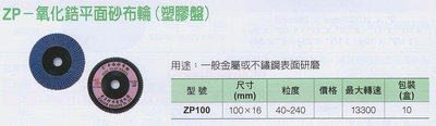 東昇牌 ZP-氧化鋯平面砂布輪塑膠盤 規格齊全