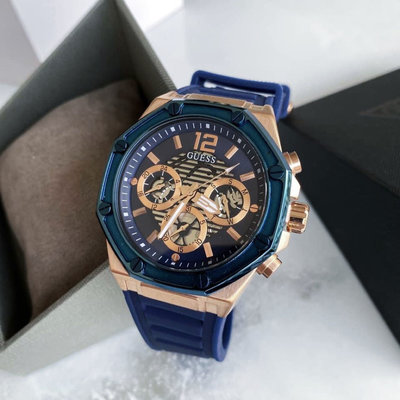 GUESS Momentum 藍色面錶盤 藍色橡膠錶帶 石英 男士手錶 GW0263G2