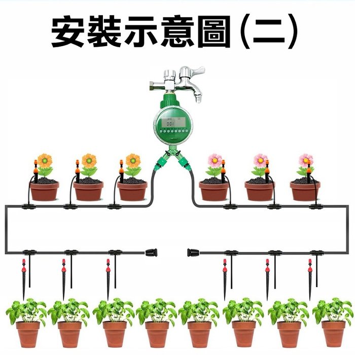 【珍愛頌】N345 20米二路套裝 主管3分管 一分二水路 可調式噴滴二用地插噴頭套餐 滴灌 噴灌 花盆 澆花 定時澆水