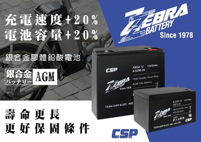 ☼ 台中苙翔電池 ►台灣 ZEBRA 斑馬電池 6-DZM-20 EB24-12 12V 24Ah 電動機車電池