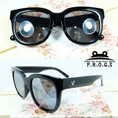 F.R.O.G.S E5090(現貨)韓國鏡腿V造型裝飾全智賢明星同款抗UV黑膠框抗紫外線男女同款太陽眼鏡墨鏡