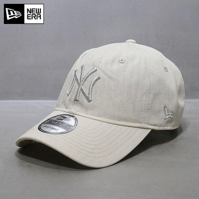 小Z代購#韓國NewEra帽子MLB棒球帽ny洋基軟頂大標暗條紋米白色鴨舌帽