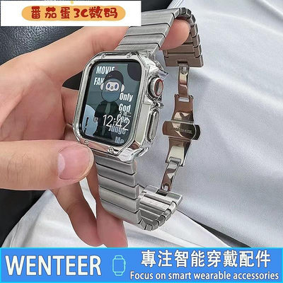 男女款 Apple Watch 一株不鏽鋼錶帶鎧甲錶殼 iWatc-3C玩家