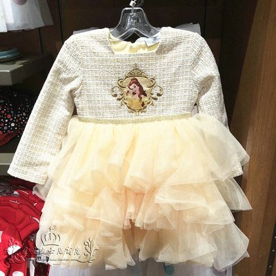 安小落韓國賣場~上海迪士尼代購國內 貝爾公主卡通可愛兒童長袖衛衣連身裙 新款