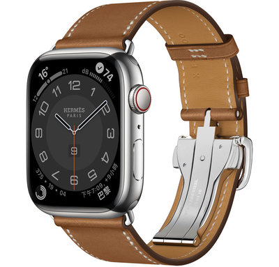 ［預購］ Apple Watch Hermès 銀色不鏽鋼錶殼；Single Tour Deployment Buckle 錶帶 45公釐 棕色/黑色/烏木色