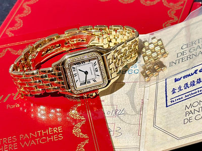 ~路米名品~ 稀少 Cartier Panthere Sm 美洲豹 小款 18K黃金 原鑲鑽圈 石英 國內單 經典美品