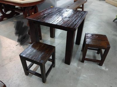 毅昌二手家具~復古實木餐桌(1桌+2椅)~中古家具  回收家具