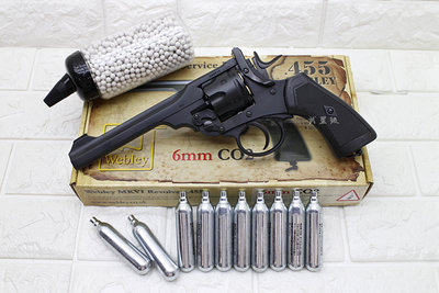 台南 武星級 WG MK6 左輪 手槍 全金屬 CO2直壓槍 黑 + CO2小鋼瓶 + 奶瓶 ( 左輪槍英國折輪風化舊化