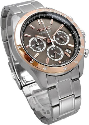 【金台鐘錶】SEIKO 精工SBTR026 (附原廠盒) 防水100米 不鏽鋼錶帶三眼計時男錶 玫瑰金 40mm