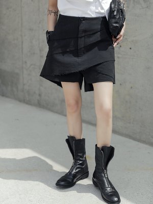 Dark.Q black 夏季新款暗黑風設計師個性高腰割邊短褲裙