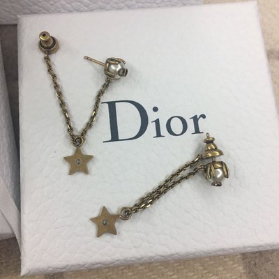 【貝菈媽咪口袋小精品】Dior 古銅金珍珠星星耳環*百搭氣質時尚*情人節
