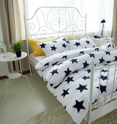雙人床包組 繁星白 標準雙人 5尺 ikea風格 不起毛球 清新 床包四件組 精梳棉 棋格紋