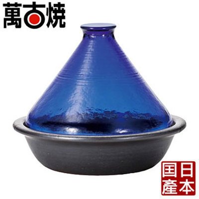 【ADERIA】日本透明玻璃萬古燒塔吉陶鍋 (藍) F49330 超商7-11取貨 免運費