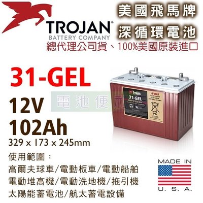 [電池便利店]美國Trojan 31-GEL 12V 膠體深循環電池 電動堆高機、高爾夫球車、電動洗地機、高空作業車
