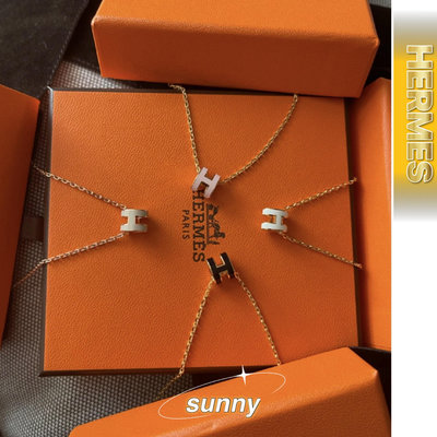 Hermes MINI POP H項鏈黑玫瑰金奶茶色糖果鎖骨鏈經典項鏈-SUNNY